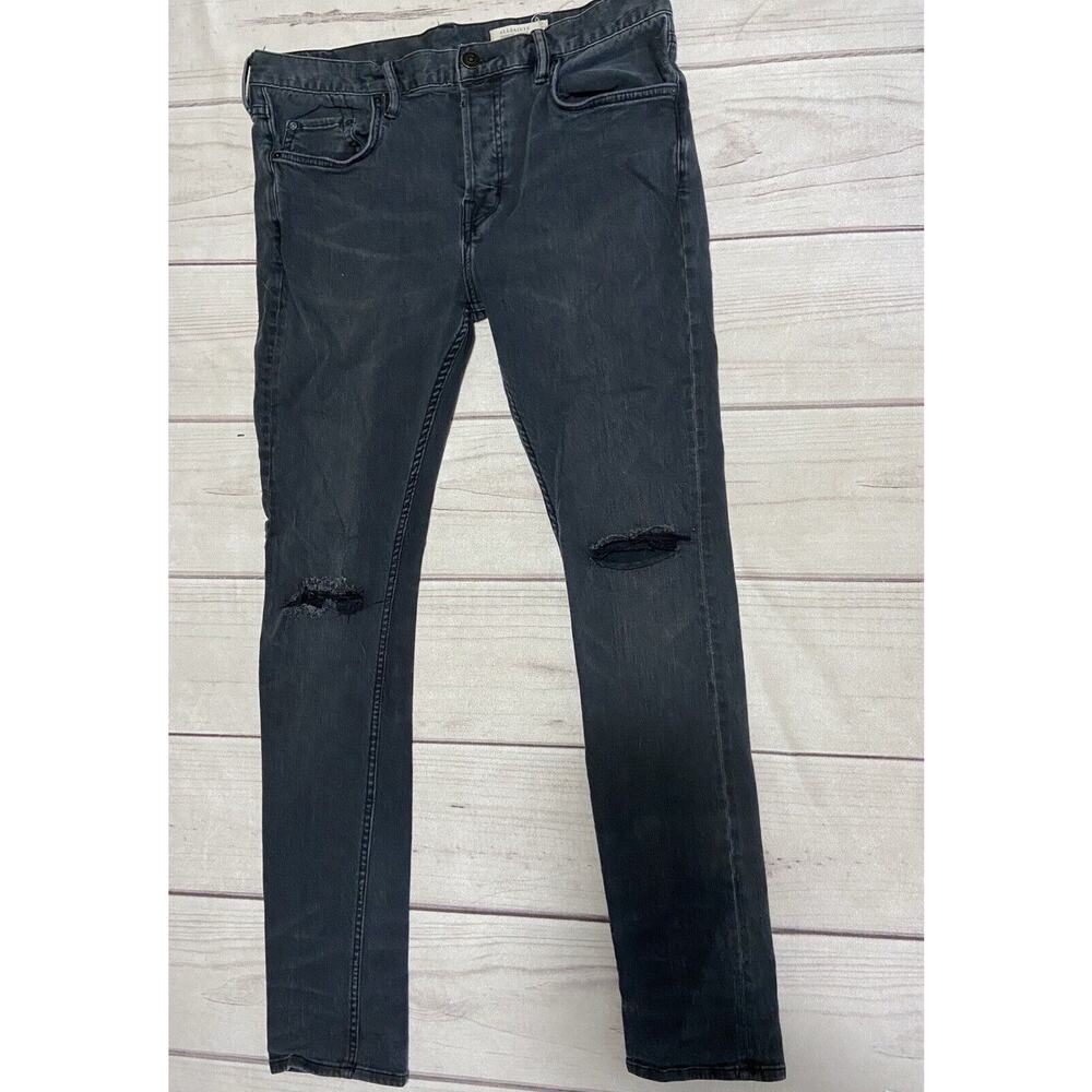 All Saints Jeans Men 34x31.5 Messier Cigarette Skinny Black Denim Button Fly